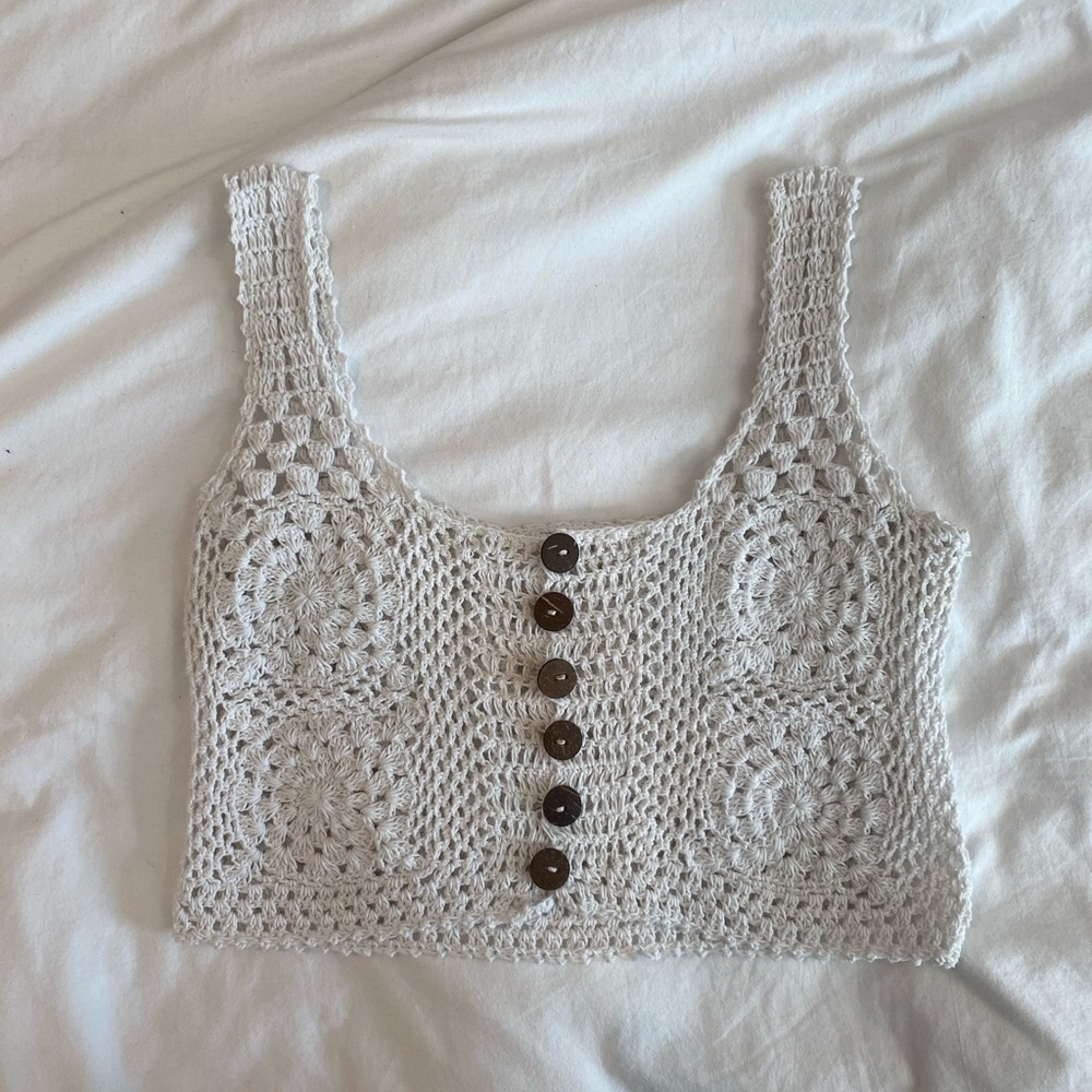 white crochet tank top